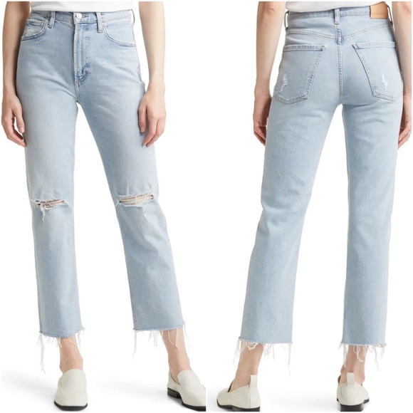 CITIZENS OF HUMANITY Daphne Ripped High Waist Raw Hem Crop Stovepipe Jeans - Picture 3 of 14